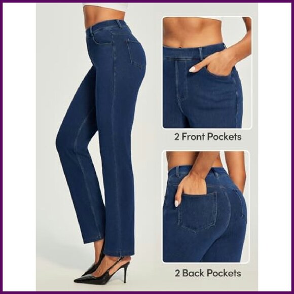 High Waisted Pull On Straight Leg Jeans Stretchy Denim Pants Women's - Picture 4 of 7